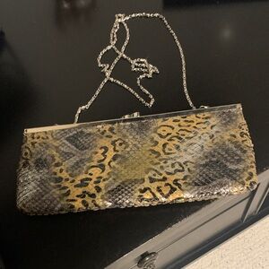 Not Rated Leopard Print Clutch with Silver Chain